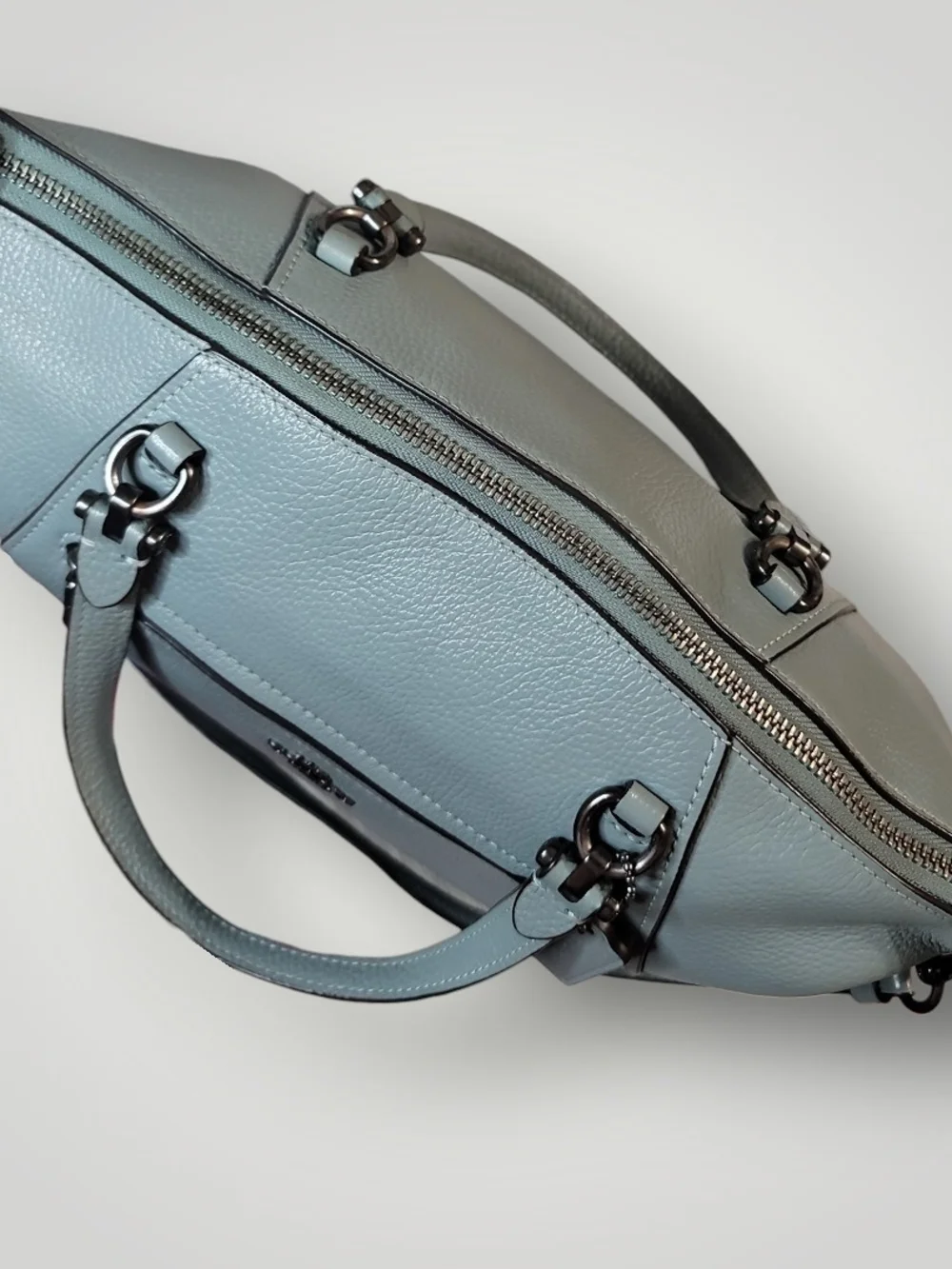 Coach Prairie Pebbled Leather Satchel in Slate Blue Gray Great Condition